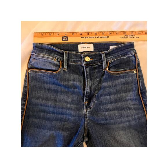 FRAME Womens Blue Jeans with Brown Piping 27 Le High Skinny Preowned Unique - Picture 8 of 9